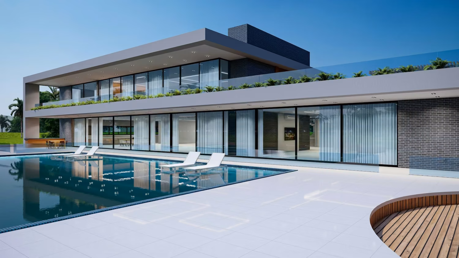 A building with a pool
